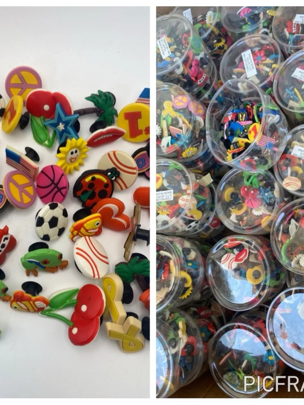 Lot of 20 containers w 50 charms Assorted Decorative Shoe Charms